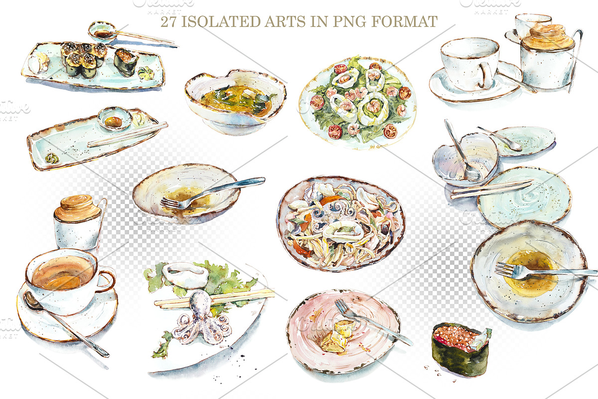 Watercolor Cafe and Sushi Bar, a Food Illustration by Budogoshch (Photo 4 of 4)