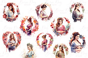 Watercolor Pregnant Women Clipart, a Person Illustration by BusyDaydesign (Thumbnail 2 of 8)