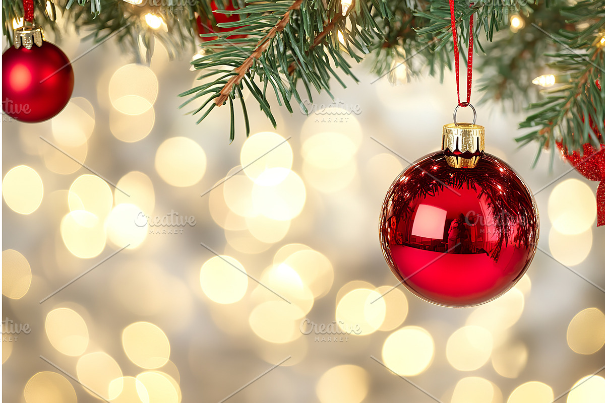 Red christmas ornament on pine tree, an Object Illustration by Lermont51