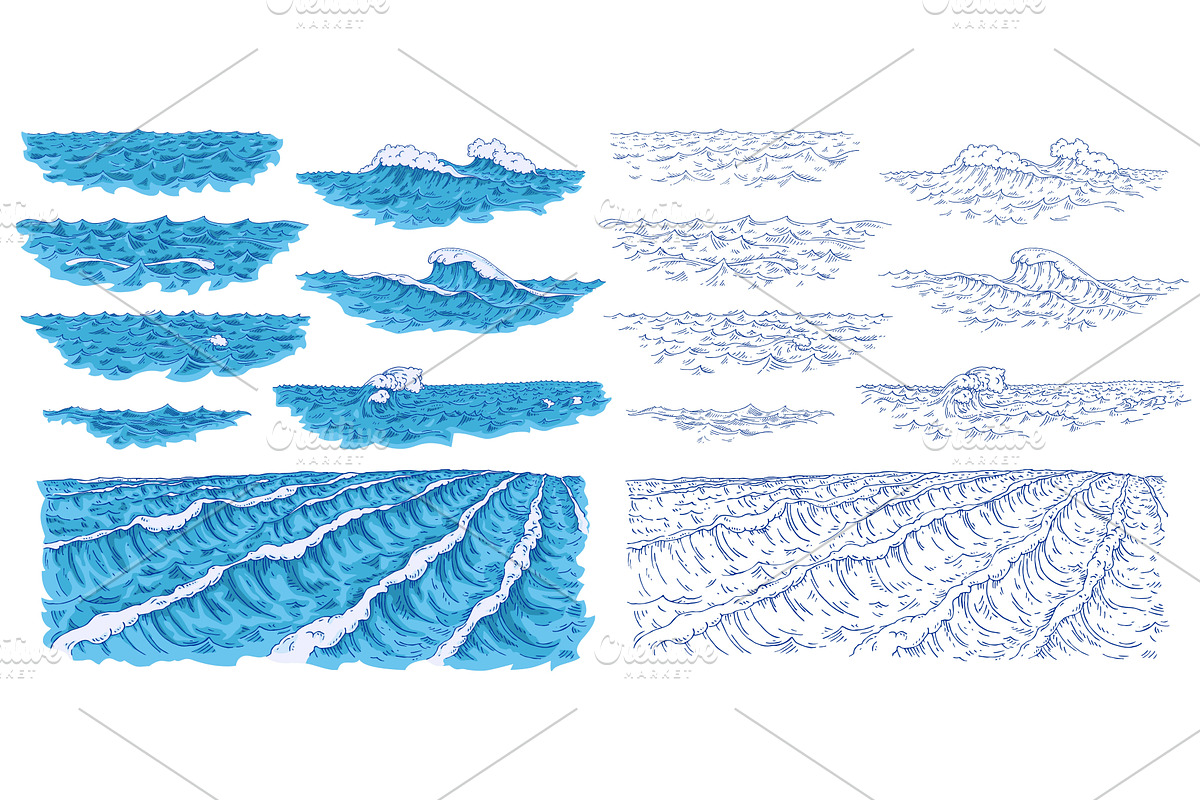 Sea waves. Vintage vector engraving, an Object Illustration by MoreVector