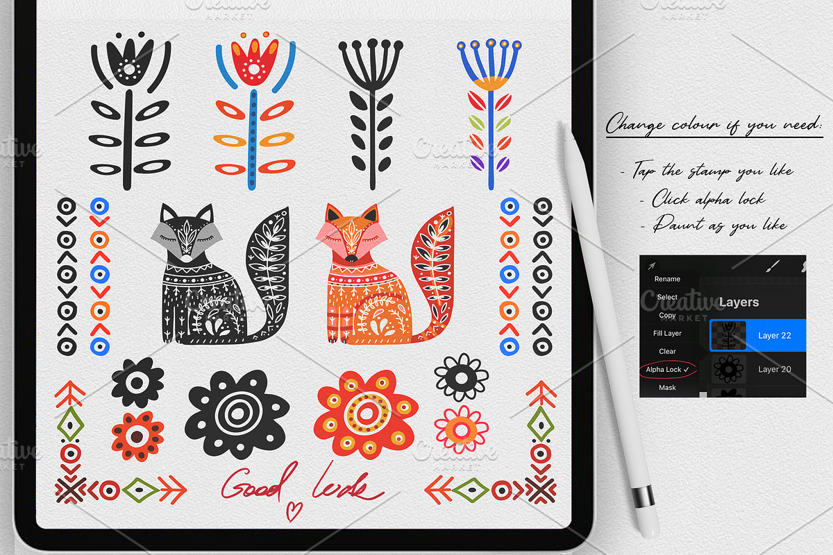 Folk Nordic Art Stamps for Procreate, a Brush Add-On by sundrameda (Photo 5 of 9)