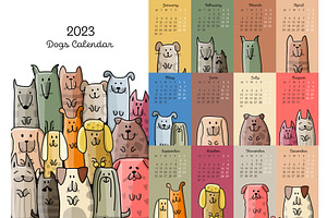 Calendar template, funny dogs family