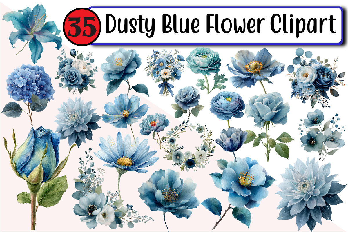 Dusty Blue Flower Clipart, an Illustration by Design Market (Photo 1 of 3)