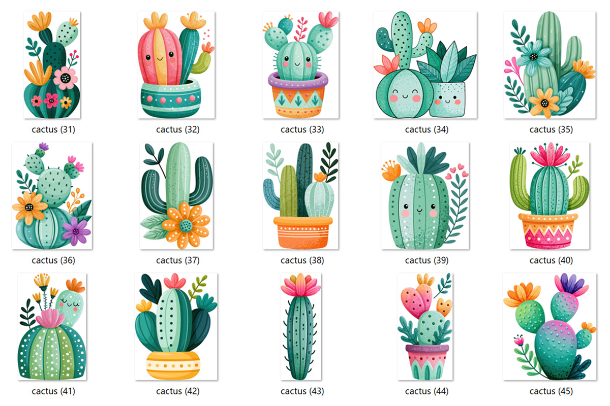 Whimsical Cactus Clipart 55 PNG, a Decorative Illustration by Whimsy Brush Studio (Photo 5 of 10)