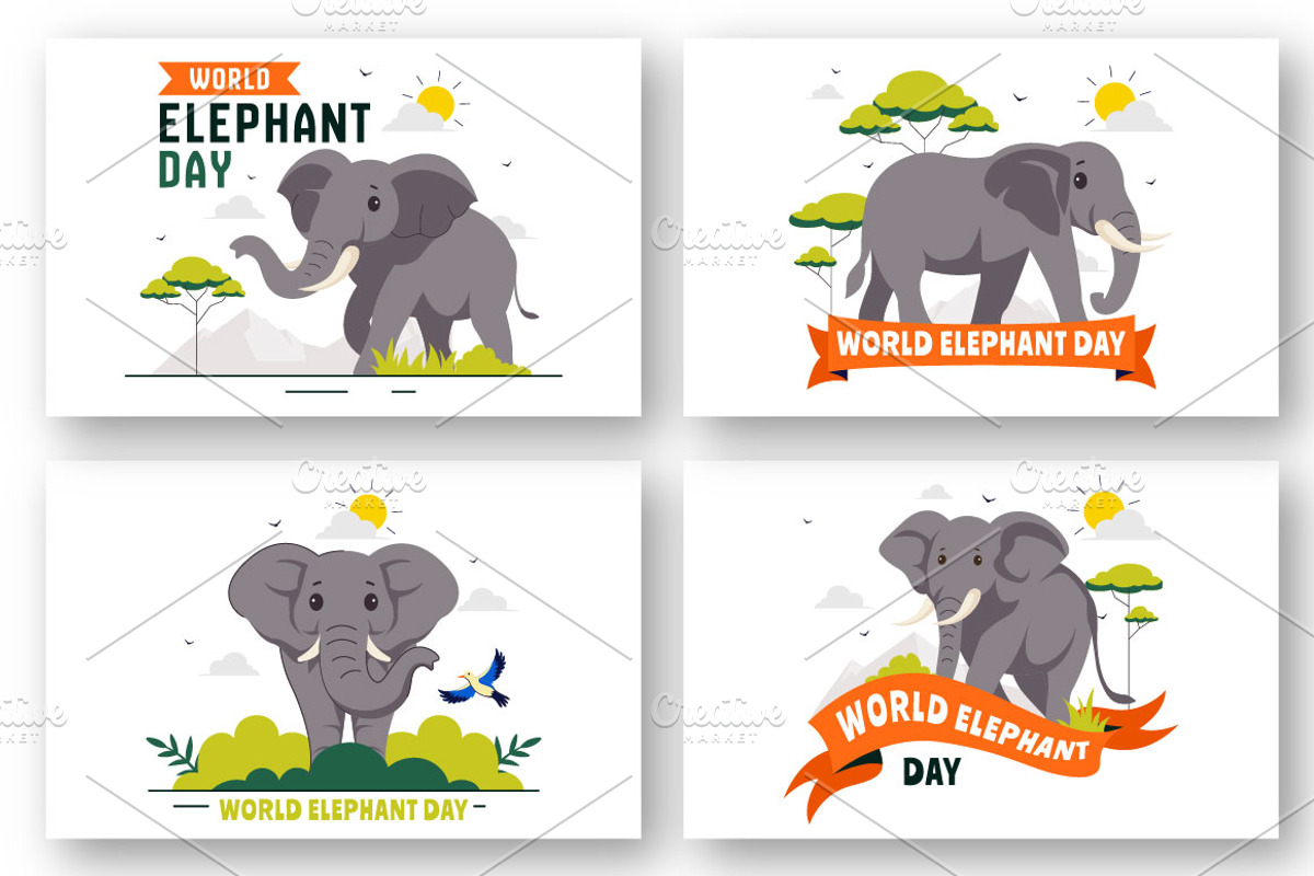 10 World Elephant Day Illustration, an Animal Illustration by denayunebgt (Photo 2 of 4)