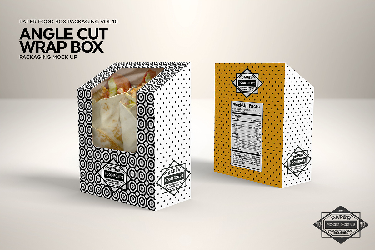 Angle Cut Sandwich Wrap Box Mockup, a Packaging Mockup by INCDesign (Photo 5 of 6)