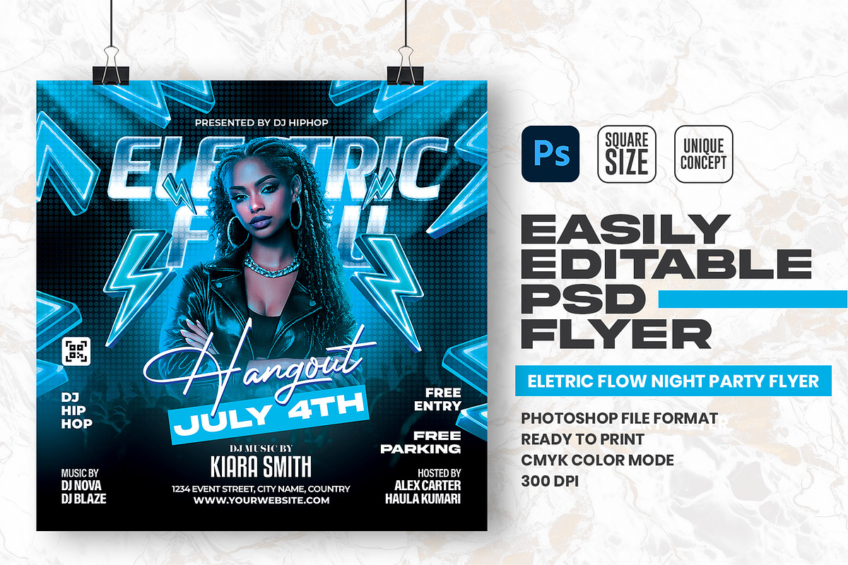Electric Flow Party flyer Design, a Flyer Template by Shajib Shikder (Photo 1 of 2)