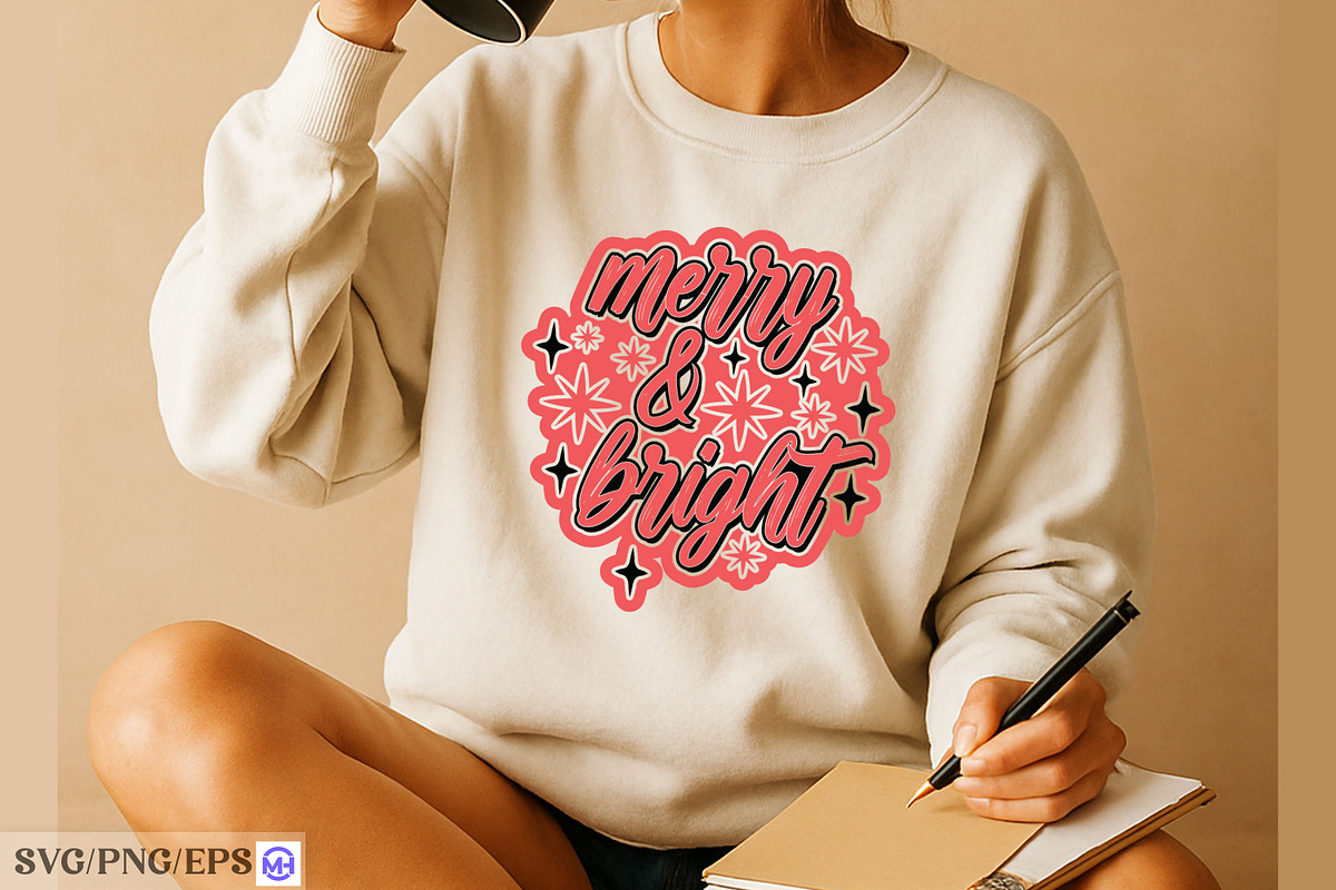 Merry & Bright Christmas SVG PNG Des, a Graphic by mh_arif (Photo 4 of 4)