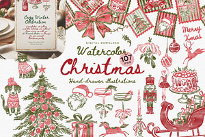 Watercolor Vintage Christmas, a Graphic by ollalya