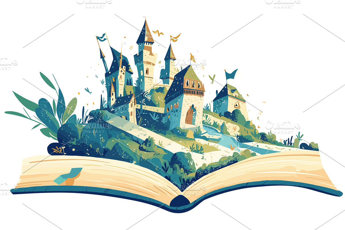cartoon fairy tale castle on a hill, an Education Illustration by LadadikArt