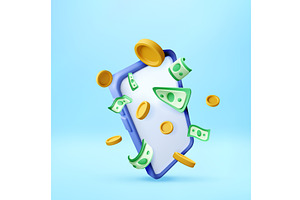 Smartphone with floating coin and, a Finance Illustration by Abscent