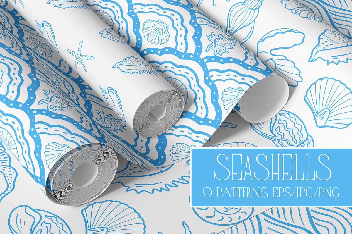 Seashells Lineart vector patterns, a Pattern Graphic by Carpet Tapete Pretzel (Photo 1 of 14)