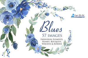 Blue Florals Large Bundle Watercolor