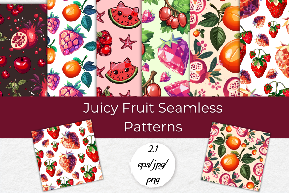 Juicy Fruit Seamless Patterns, a Pattern Graphic by InkyQueenArt (Photo 1 of 4)