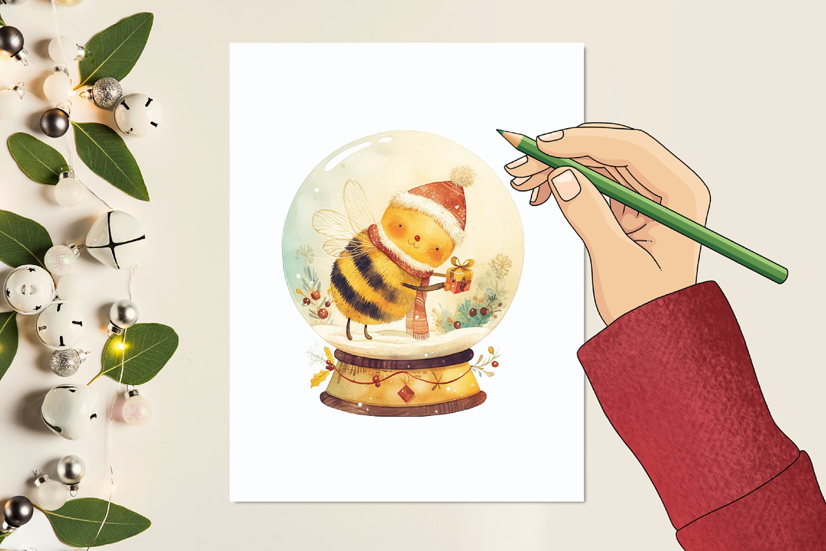 Cute Cartoon Christmas Bees Clipart, an Illustration by designcity5 (Photo 4 of 5)