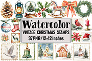 Vintage Christmas Stamps, an Illustration by Design Market (Thumbnail 1 of 3)