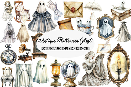 Antique Halloween Ghost Clipart, an Illustration by Daily.Designs
