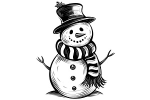 Snowman Woodcut Style