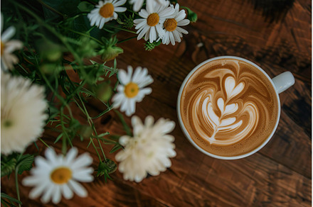 Calm Morning Coffee Scene with Latte, a Food & Drink Photo by Lermont51