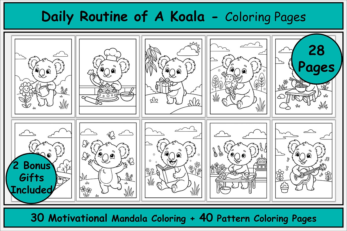 Koala Daily Activities Coloring Book, an Animal Illustration by Lamia Emad (Photo 1 of 5)