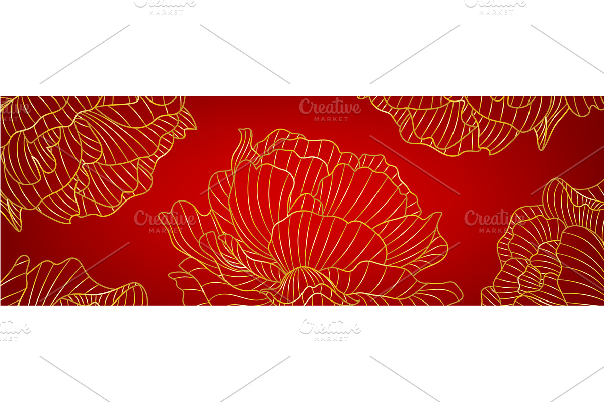 Chinese peony gold line art with, an Object Illustration by art PVP - market