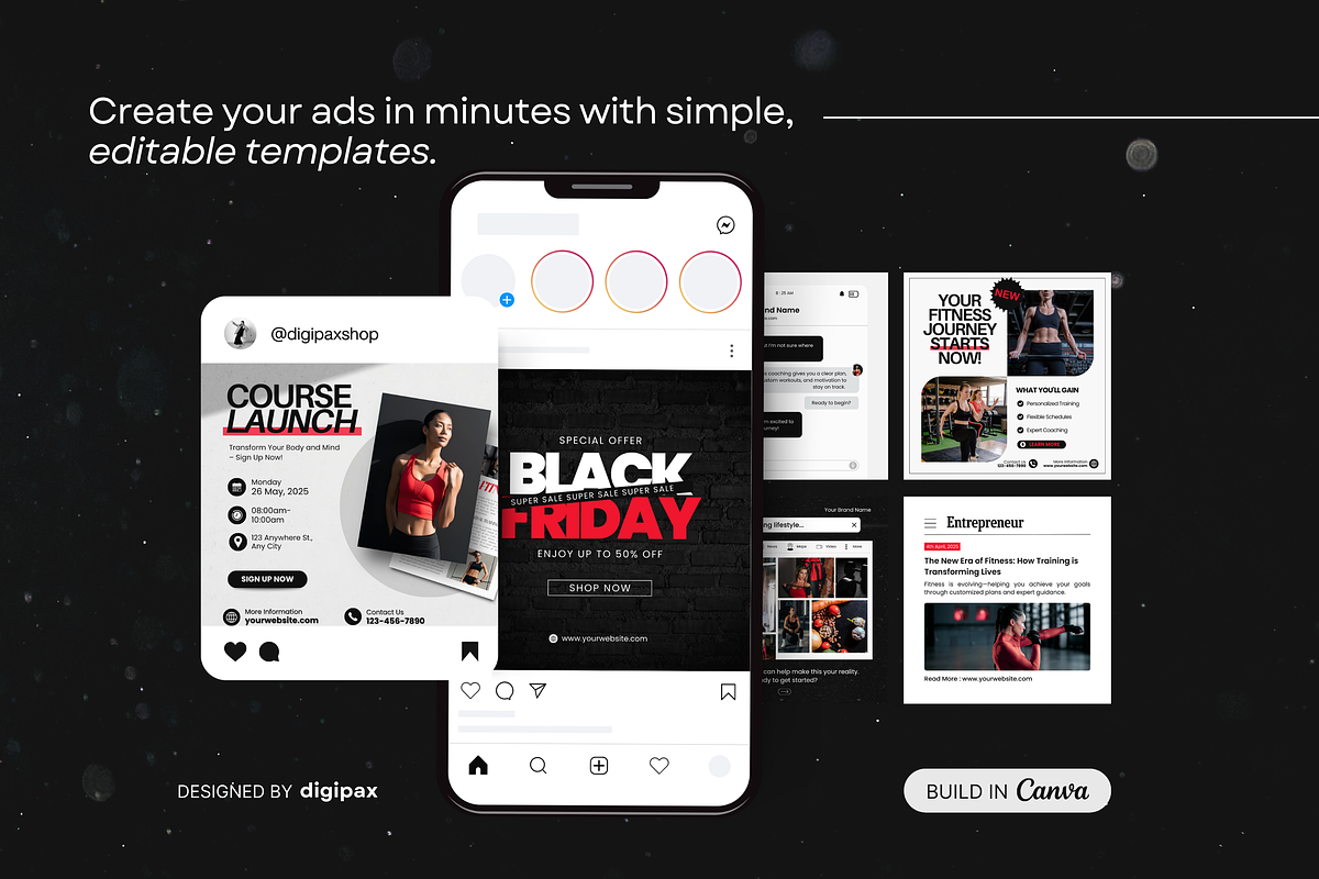 Fitness Static Ad Templates Canva, a Social Media Template by DigiPax (Photo 4 of 11)
