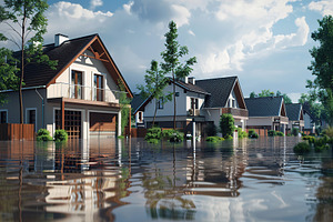 Flooded houses in the village during the spring flood, an Architecture Photo by AlyaAnd