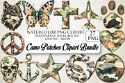 Watercolor Camo Patches Clipart Bund, an Illustration by DreamPrint404 (Thumbnail 1 of 6)