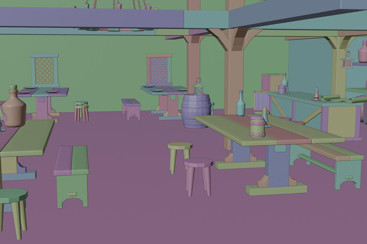 Stylized Medieval Tavern Room 3D, a Scene 3D Model by Dudukbersama (Photo 2 of 3)