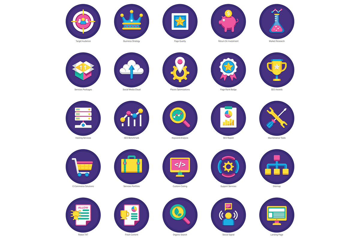 100 SEO & Marketing Flat Icons, an Outline Icon by Flat Icons (Photo 4 of 5)