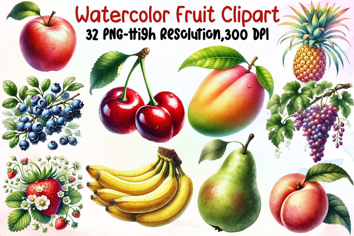 Watercolor Fruit Clipart Bundle, an Illustration by Sublimation Artist ...