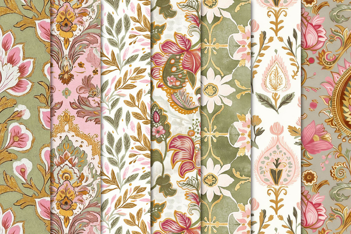 Sage Green & Pink Indian Patterns, a Pattern Graphic by Maishop (Photo 2 of 3)