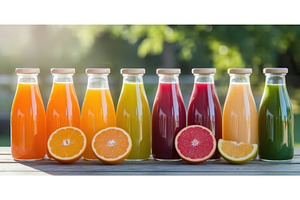 Freshly squeezed juice bottles in, an Illustration by tilialucida