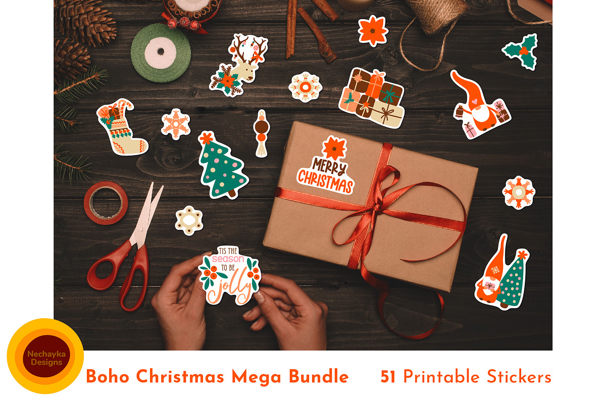 Boho Bundle Christmas Stickers, an Object Graphic by AvaAva (Photo 1 of 8)
