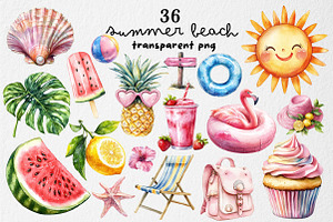 Watercolor Summer Beach Clipart PNG, an Illustration by Dream Creation