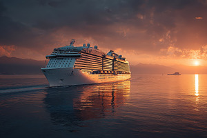 Majestic Cruise Ship Sunset Voyage O, a Photo by Pixeness Studio