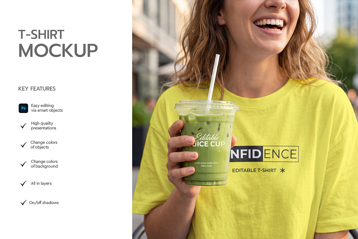 T-Shirt Mockup with Iced Juice Cup, a Shirt Mockup by graphypix (Photo 2 of 4)