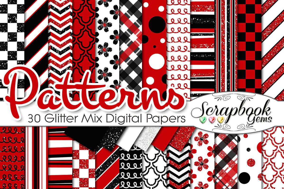 RED & BLACK GLITTER MIX PAPERS, a Pattern Graphic by Scrapbook Gems