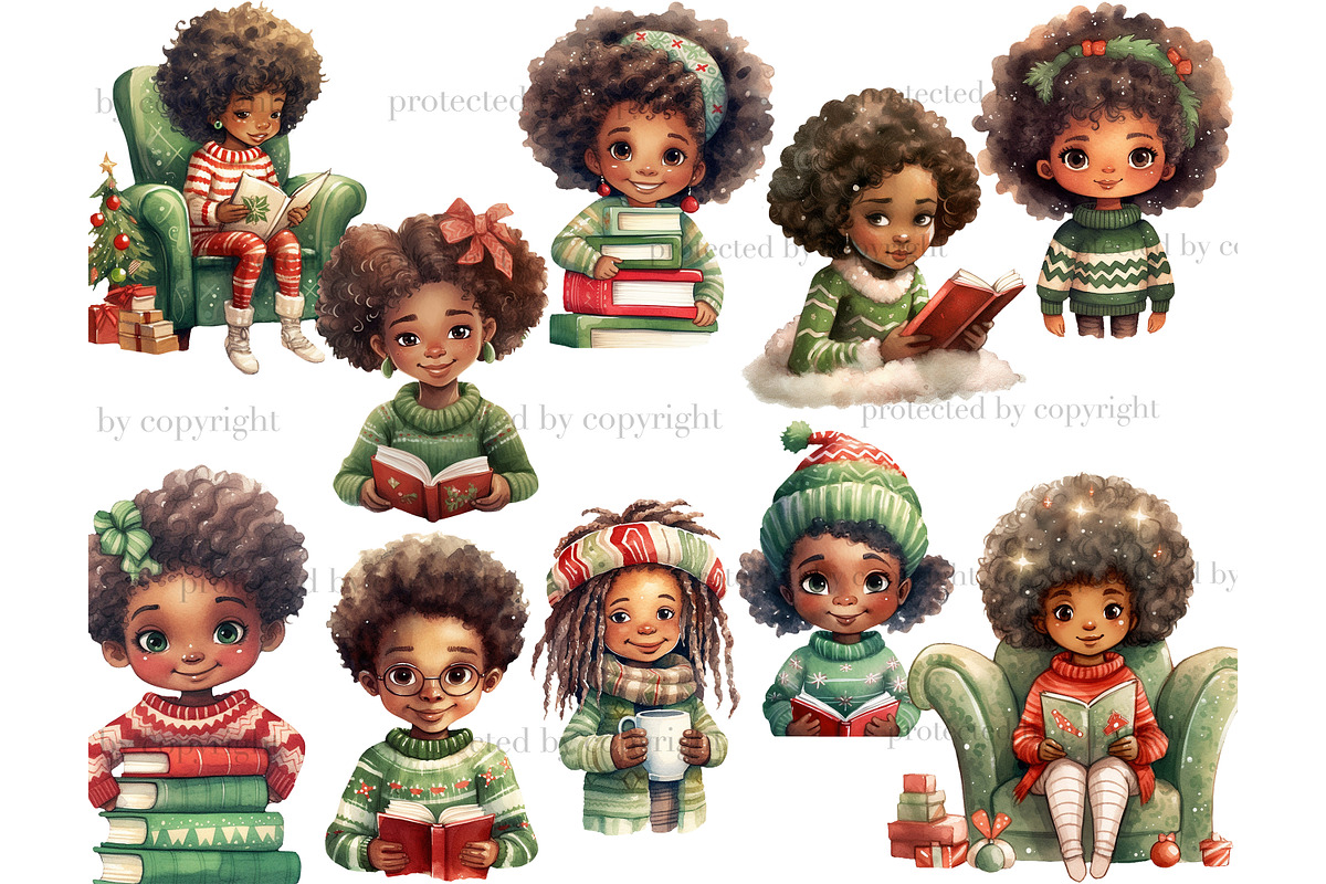 Christmas Cute Black Doll Clipart, a Person Illustration by GlamArtZhanna (Photo 2 of 5)