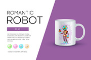 Romantic cartoon robot, Tshirt, PNG., an Animal Illustration by KENO Mascots (Thumbnail 2 of 6)