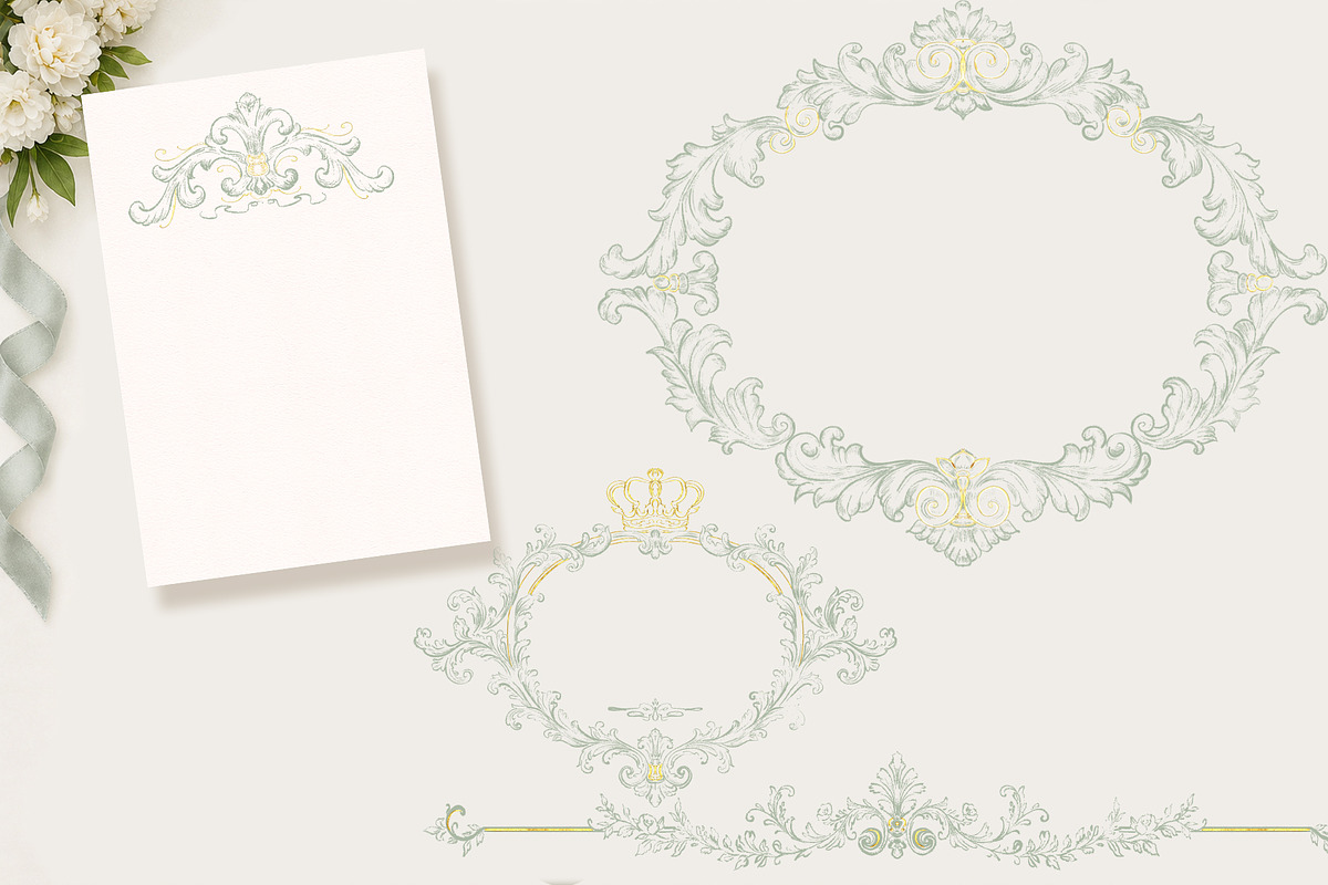 Green&Gold Baroque Wedding Set, a Decorative Illustration by AlenaVlasko stock Market (Photo 4 of 8)