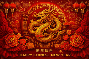 Golden Chinese Dragon on a Red Backg, a Background Photo by Perpis