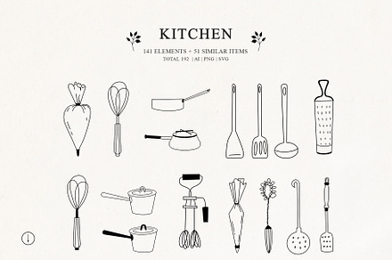 Kitchen line drawing for bakery logo, a Food Illustration by Summer Nightingale Art