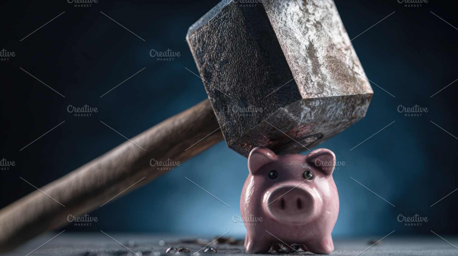 Hammer strikes piggy bank, a Photo by Beautiful things