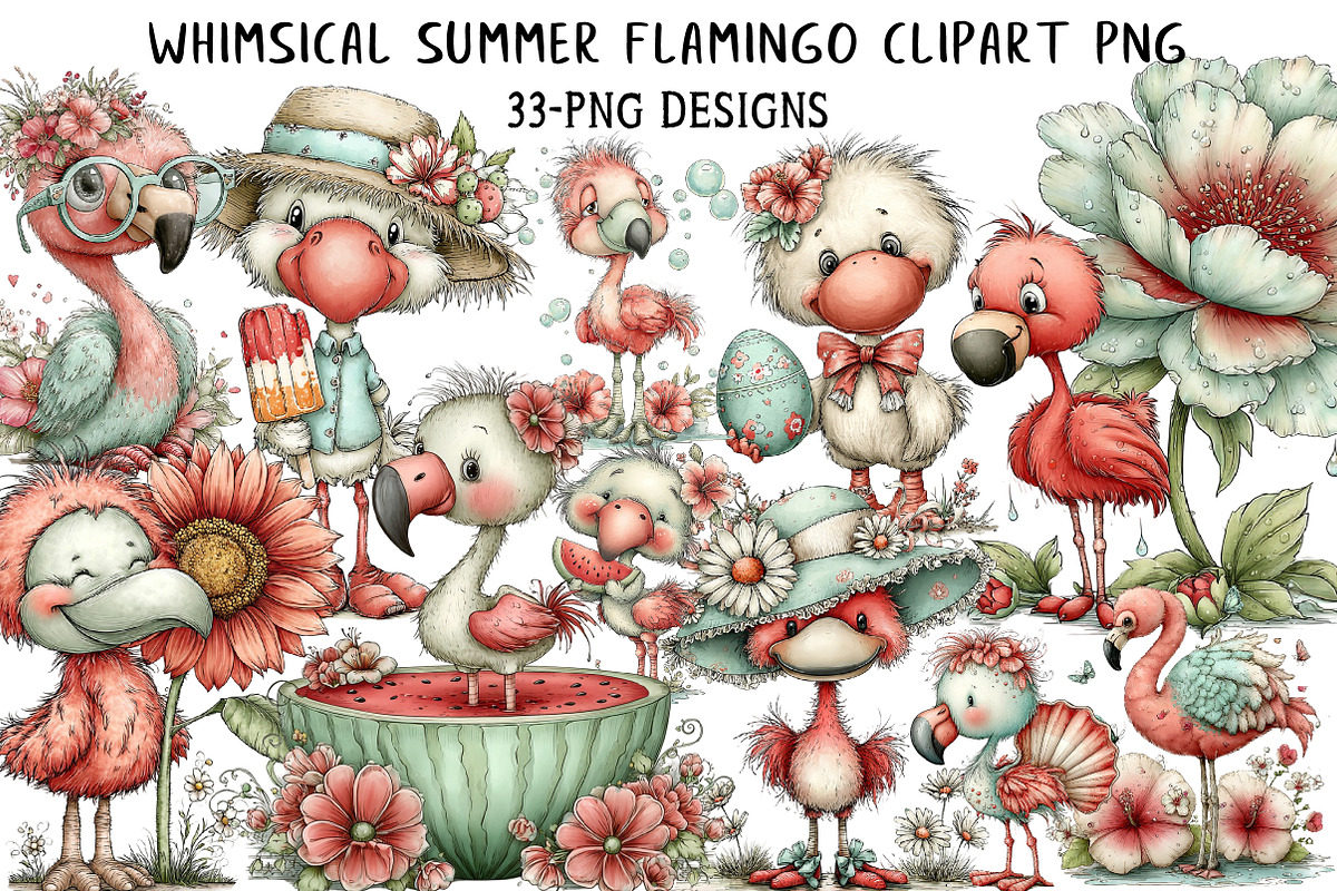 Whimsical Summer Flamingo Clipart PN, an Illustration by Daily.Designs (Photo 1 of 8)