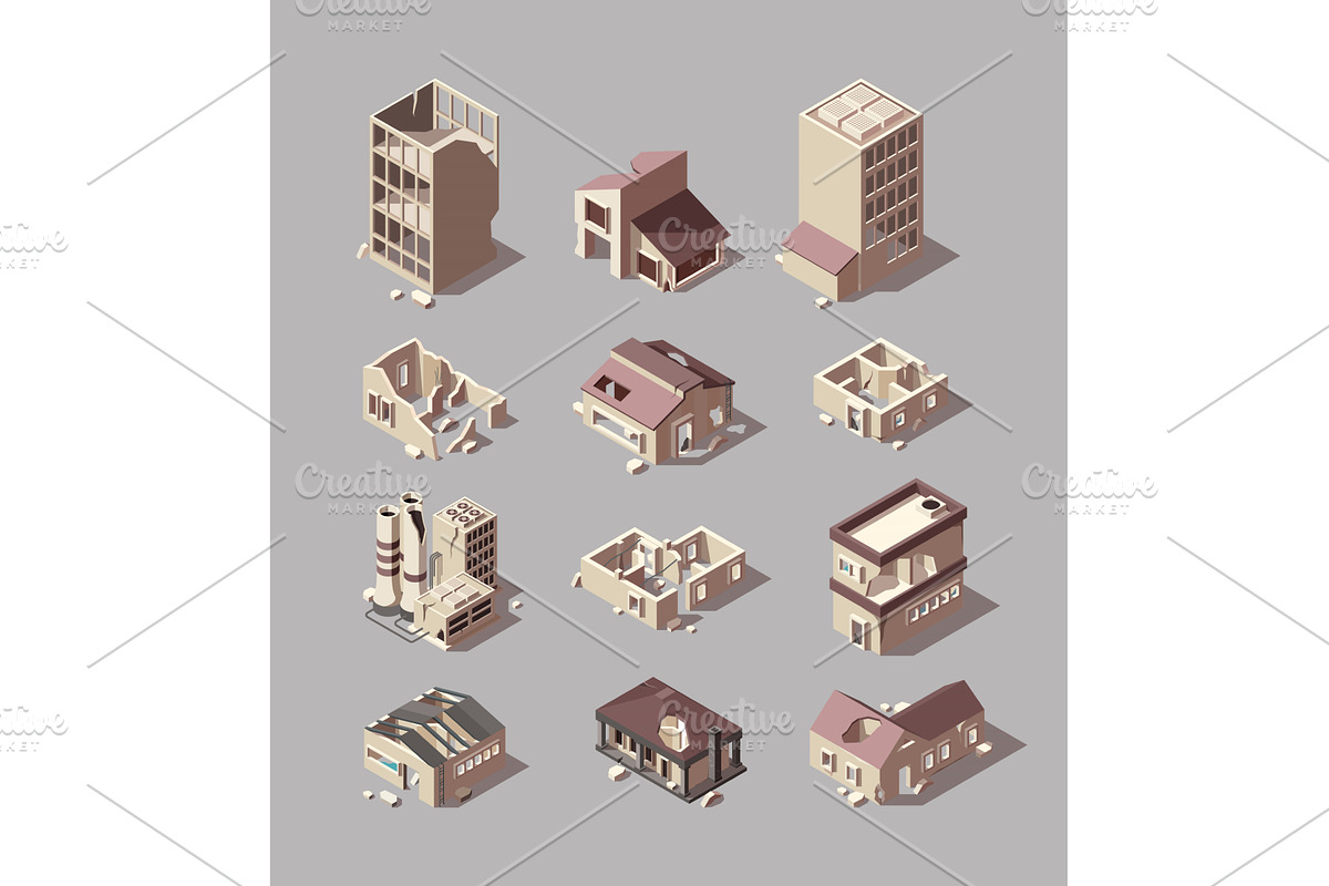 Destroyed buildings. Damaged urban, a Background Graphic by Onyx