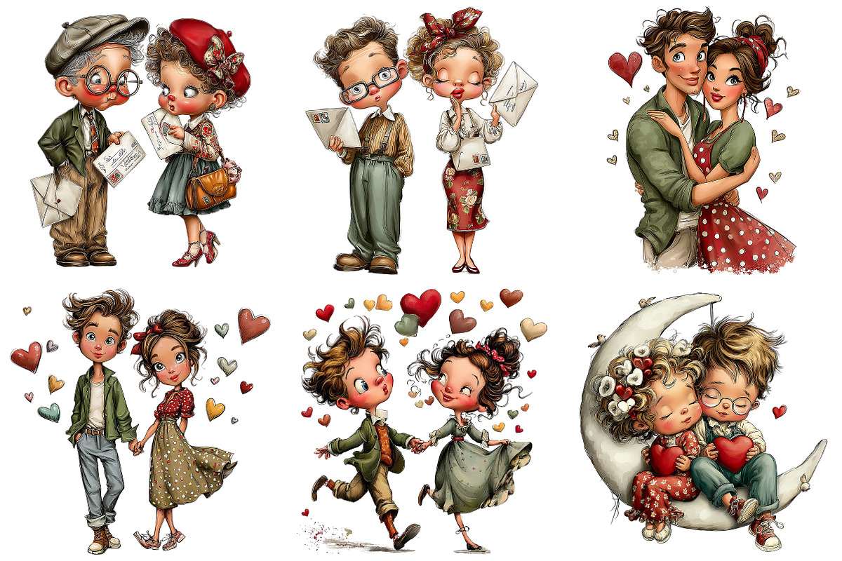 Whimsical Romantic Lovers Clipart, an Illustration by Craft Nest (Photo 3 of 8)