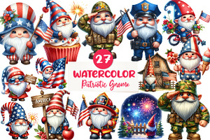 Watercolor Patriotic Gnome Clipart, an Illustration by CreationArt