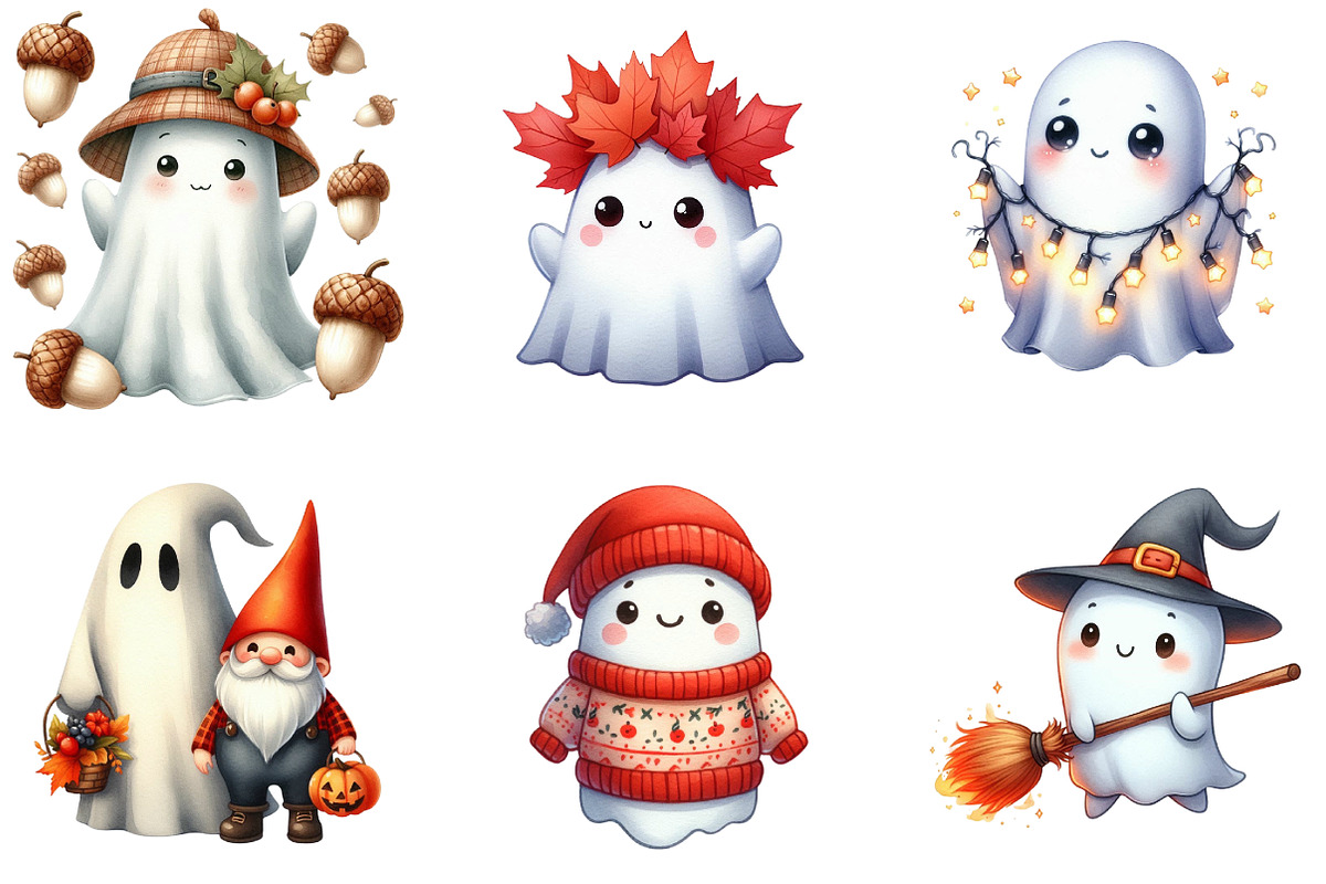 Cute Fall Halloween Ghost Clipart, an Illustration by DreamArtGraphic (Photo 3 of 5)