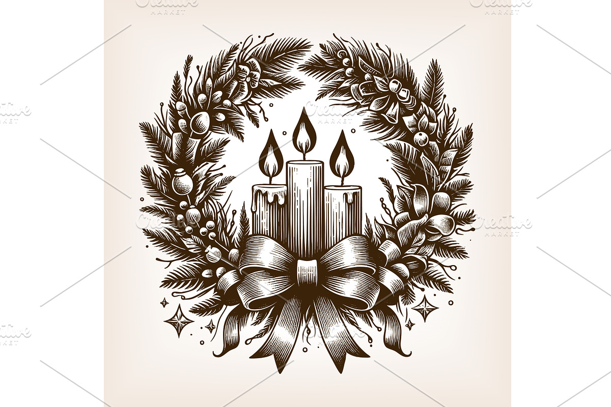 Christmas wreath with candles and, an Object Illustration by AlexArt
